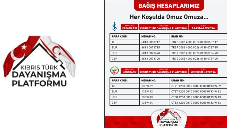 Kıbrıs Türk Dayanışma Platformu bağış hesapları: