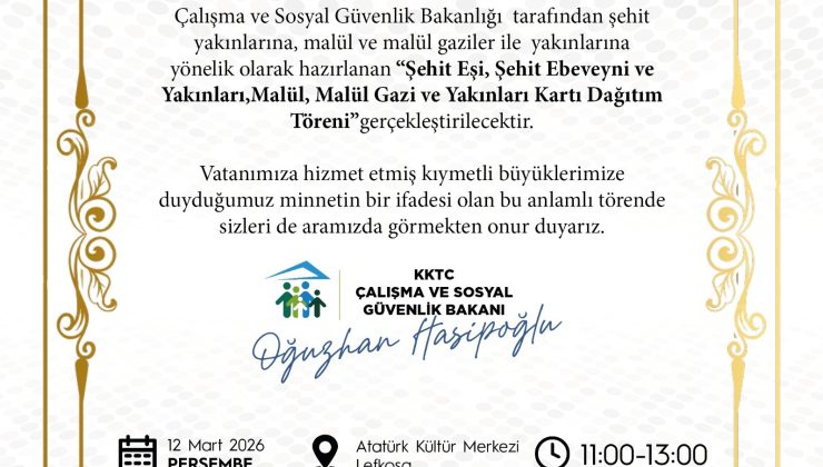 ŞEHİT VE GAZİ YAKINLARINA KARTLARI TÖRENLE TAKDİM EDİLECEK