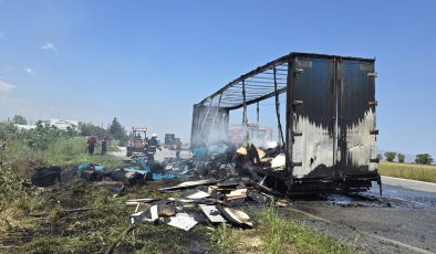 Mobilya ve halı yüklü tır dorsesi küle döndü