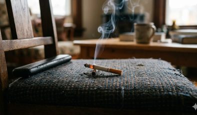 Sandalye üzerinde unutulan sönmemiş sigara izmariti yangına neden oldu