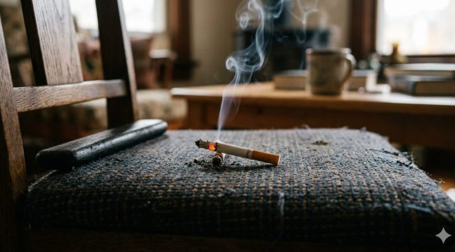 Sandalye üzerinde unutulan sönmemiş sigara izmariti yangına neden oldu