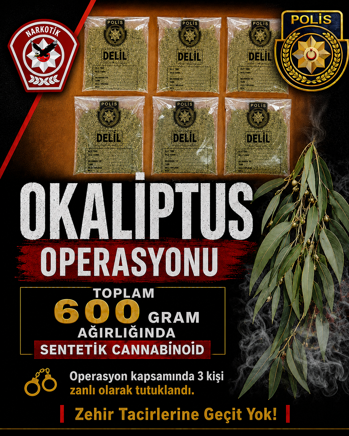 600 Gram Uyuşturucu Ele Geçirildi, 3 Tutuklama